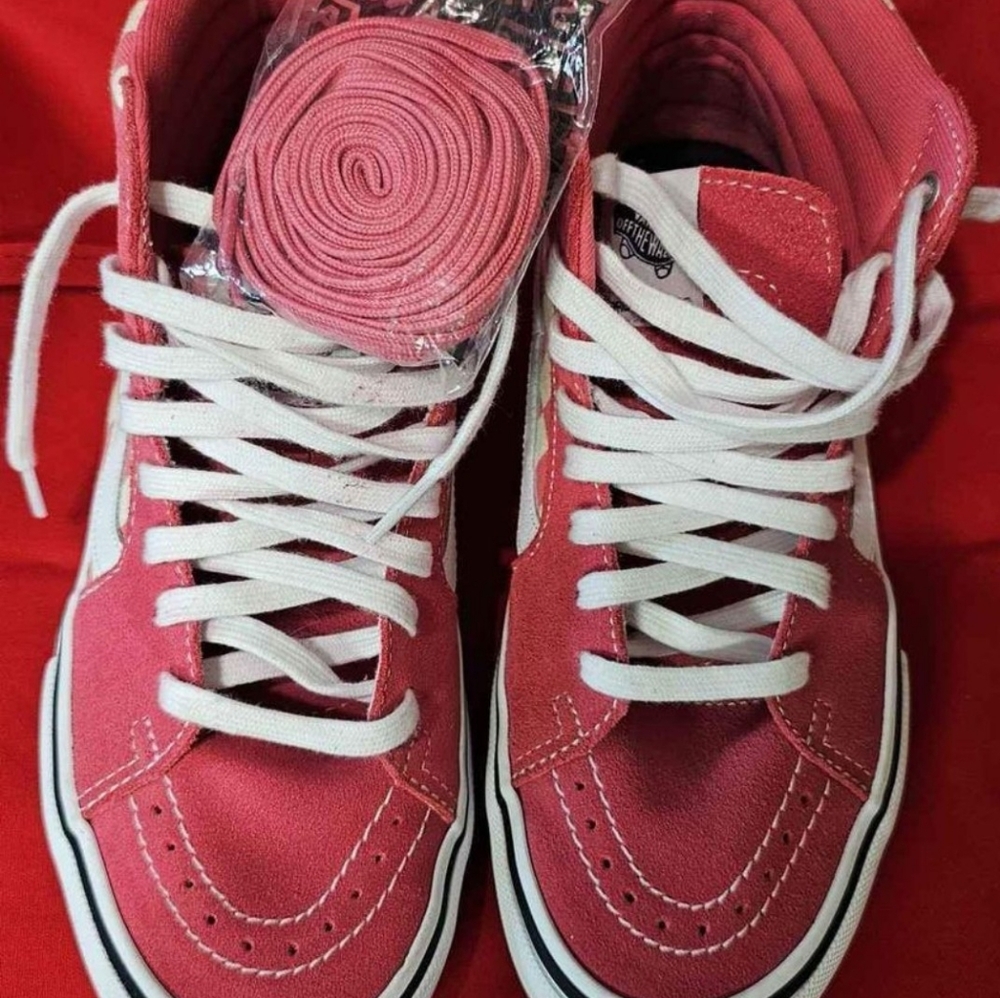 Vans Classic SK8-HI Shoes Mens 7.5 Off The Wall Checkered High Top Pink/White. - Picture 2 of 5